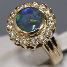 画像2: K18ブラックオパールダイヤモンドリング BkO0.836 D0.26 7.2g #9 鑑別カード (2)