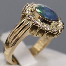 画像3: K18ブラックオパールダイヤモンドリング BkO0.836 D0.26 7.2g #9 鑑別カード (3)