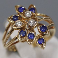 画像1: K18サファイアダイヤモンドリング フラワーモチーフ S0.46 D0.16 4.0g #11 (1)