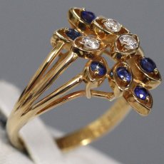 画像2: K18サファイアダイヤモンドリング フラワーモチーフ S0.46 D0.16 4.0g #11 (2)