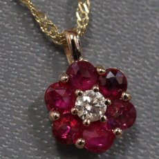 画像1: K18ルビーダイヤモンドペンダント フラワーモチーフ R0.35 D0.05 1.9g 43cm (1)