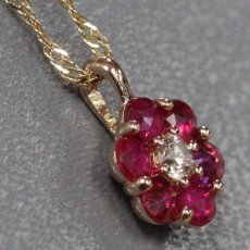 画像2: K18ルビーダイヤモンドペンダント フラワーモチーフ R0.35 D0.05 1.9g 43cm (2)