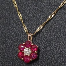 画像7: K18ルビーダイヤモンドペンダント フラワーモチーフ R0.35 D0.05 1.9g 43cm (7)