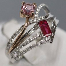 画像1: Pt950/K18PGピンクサファイアルビーダイヤモンドリング S0.43 R0.31 D0.21 5.7g #12 (1)