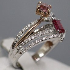 画像3: Pt950/K18PGピンクサファイアルビーダイヤモンドリング S0.43 R0.31 D0.21 5.7g #12 (3)