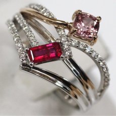 画像4: Pt950/K18PGピンクサファイアルビーダイヤモンドリング S0.43 R0.31 D0.21 5.7g #12 (4)