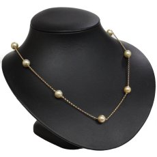 画像1: ミキモト K18ゴールデンパールダイヤモンドネックレス 9.0-9.6mm 17.7g AJ付44-54cm (1)