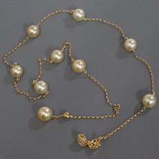 画像3: ミキモト K18ゴールデンパールダイヤモンドネックレス 9.0-9.6mm 17.7g AJ付44-54cm (3)