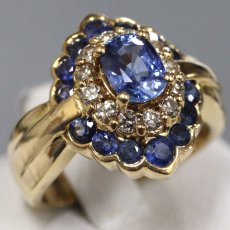 画像1: K18サファイアダイヤモンドリング S1.17 S1.11 D0.38 7.9g #8 (1)