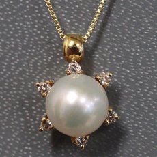 画像1: K18パールダイヤモンドネックレス D0.08 2.4g パール6.9mm 44cm (1)