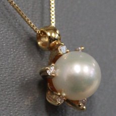 画像2: K18パールダイヤモンドネックレス D0.08 2.4g パール6.9mm 44cm (2)
