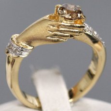 画像1: K18ダイヤモンドリング ハンドモチーフ D0.55 D0.13 6.2g #12 (1)