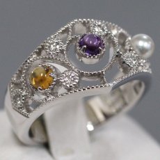画像1: ミキモト K18WGパールアメジストシトリンダイヤモンドリング 7.6g #11 (1)