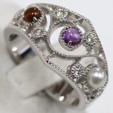 画像4: ミキモト K18WGパールアメジストシトリンダイヤモンドリング 7.6g #11 (4)