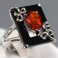 画像1: 田村宗敬/tam K18WGオニキスファイヤーオパールダイヤモンドリング FO1.230 D0.08 10.6g #16 (1)