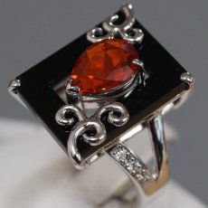 画像2: 田村宗敬/tam K18WGオニキスファイヤーオパールダイヤモンドリング FO1.230 D0.08 10.6g #16 (2)