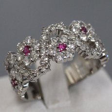 画像1: Pt900ルビーダイヤモンドリング フラワーモチーフ R0.20 D1.44 7.7g #15 (1)