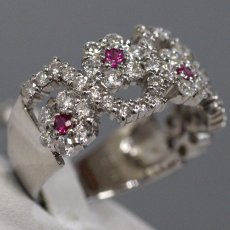 画像2: Pt900ルビーダイヤモンドリング フラワーモチーフ R0.20 D1.44 7.7g #15 (2)