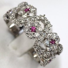 画像4: Pt900ルビーダイヤモンドリング フラワーモチーフ R0.20 D1.44 7.7g #15 (4)