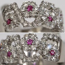 画像5: Pt900ルビーダイヤモンドリング フラワーモチーフ R0.20 D1.44 7.7g #15 (5)