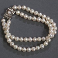画像1: タサキ パール2連ブレスレット シルバー金具 パール5.5-5.8mm 17.1g 内径16cm (1)