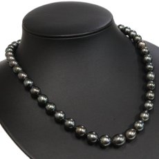 画像1: タヒチ産ブラックパールネックレス シルバー金具 8.1-10.8mm 42cm 箱 保証書 (1)