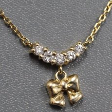 画像1: K18ダイヤモンドネックレス リボンモチーフ D0.15 3.1g 40cm (1)