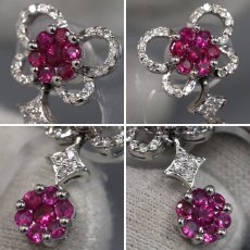 画像4: K18WGルビーダイヤモンドピアス R1.90×2 D0.45×2 キャッチ込み6.5g (4)