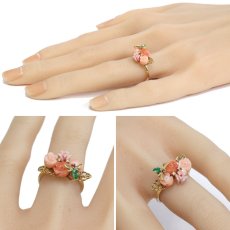 画像9: K18 サンゴ ダイヤモンド ルビー エメラルドリング 3.6g #10 鑑別カード (9)
