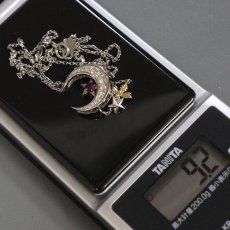 画像10: Pt900/850/K18ダイヤモンドアメジストペンダント 月 星 ハチ D0.32 AM0.15 9.2g AJ付45cm (10)