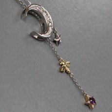 画像2: Pt900/850/K18ダイヤモンドアメジストペンダント 月 星 ハチ D0.32 AM0.15 9.2g AJ付45cm (2)