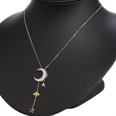 画像6: Pt900/850/K18ダイヤモンドアメジストペンダント 月 星 ハチ D0.32 AM0.15 9.2g AJ付45cm (6)