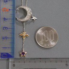 画像9: Pt900/850/K18ダイヤモンドアメジストペンダント 月 星 ハチ D0.32 AM0.15 9.2g AJ付45cm (9)