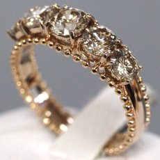 画像2: K18PG ダイヤモンド ミルグレイン リング D1.30 5PD 2.8g #11 (2)