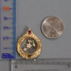 画像8: K18 ダイヤモンド ルビー エメラルド ペンダントトップ D0.26 8.1g (8)