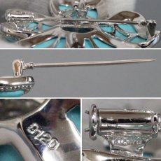 画像5: K18WG ターコイズ ダイヤモンド ペンダントトップ/ブローチ フラワーモチーフ D1.20 19.9g (5)