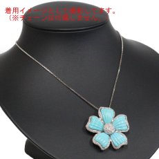 画像8: K18WG ターコイズ ダイヤモンド ペンダントトップ/ブローチ フラワーモチーフ D1.20 19.9g (8)