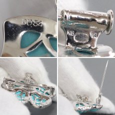 画像5: K18WG ターコイズ ダイヤモンド ペンダントトップ/ブローチ フラワーモチーフ D0.34 10.4g (5)