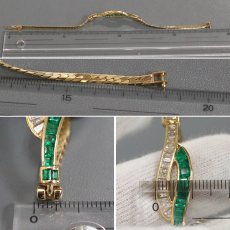 画像8: K18 エメラルド ダイヤモンド ブレスレット E1.33 D1.12 15.7g 内径17.5cm (8)