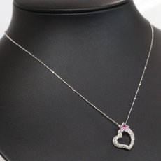 画像6: K18WG サファイア ダイヤモンド ペンダント ハートモチーフ S0.30 D0.32 3.4g 40cm (6)