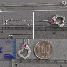 画像9: K18WG サファイア ダイヤモンド ペンダント ハートモチーフ S0.30 D0.32 3.4g 40cm (9)