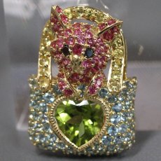画像2: K18 マルチカラーストーン ペンダントトップ  6.3g 鑑別書 猫モチーフ (2)