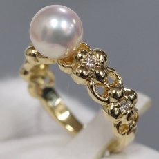 画像2: ミキモト K18 パール ダイヤモンド リング パール7.6mm 5.8g #11.5 (2)