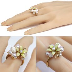 画像10: ミキモト K18 パール エナメル(七宝焼)ダイヤモンド リング フラワーモチーフ 10.1g #14 (10)