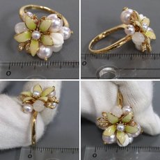 画像9: ミキモト K18 パール エナメル(七宝焼)ダイヤモンド リング フラワーモチーフ 10.1g #14 (9)
