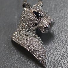 画像4: K18WG ダイヤモンド サファイアペンダント D1.00 S0.10 8.5g 45cm アジャスター付 豹モチーフ (4)