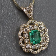 画像1: K18 エメラルド ダイヤモンドネックレス E0.589 D0.49 3.5g 45cm アジャスター付 鑑別書 (1)