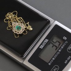 画像9: K18 エメラルド ダイヤモンドネックレス E0.589 D0.49 3.5g 45cm アジャスター付 鑑別書 (9)