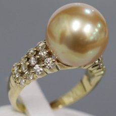画像1: K18 ゴールデンパール ダイヤモンド リング 13.2mm D0.77 8.7g #16.5 (1)