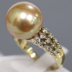 画像2: K18 ゴールデンパール ダイヤモンド リング 13.2mm D0.77 8.7g #16.5 (2)